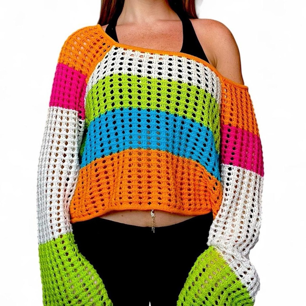 J. Crew Multicolor Off-the-Shoulder Sweater